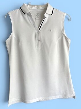 Mofiz White with Navy Piping Sleeveless V-Neck Golf Athletic Shirt Size XS